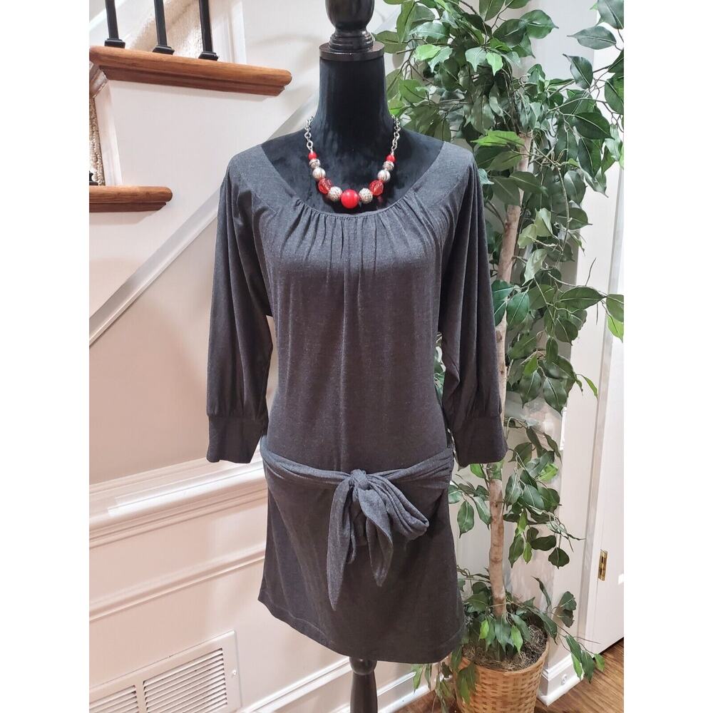 Banana Republic Women's Gray Lyocell Round Neck Long Sleeve Knee Length Dress M